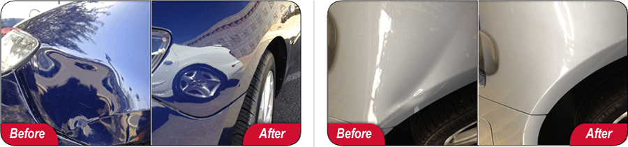Before and after photo of paintless dent removal