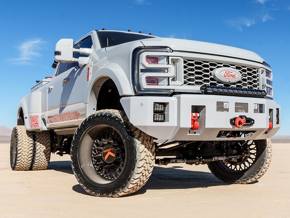 White Lifted Truck Suspension