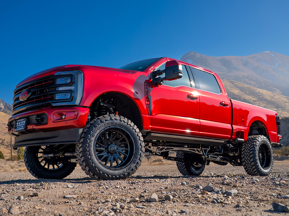 Red Lifted Truck Suspension