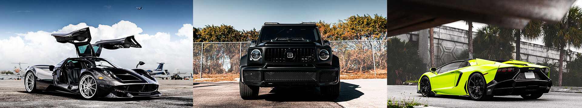Three Photo Collage of a Pagani, Mercedes Benz Brabs and Lamborghini Avetador