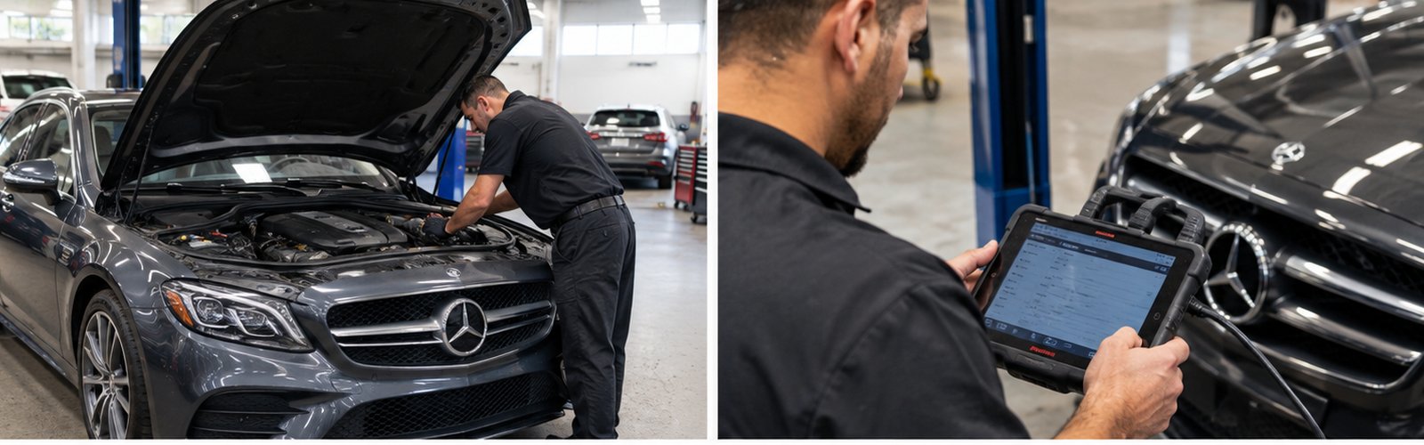 Mercedes-Benz vehicle being serviced at Presidential Auto Sales & Service in Delray Beach, FL, near Boca Raton