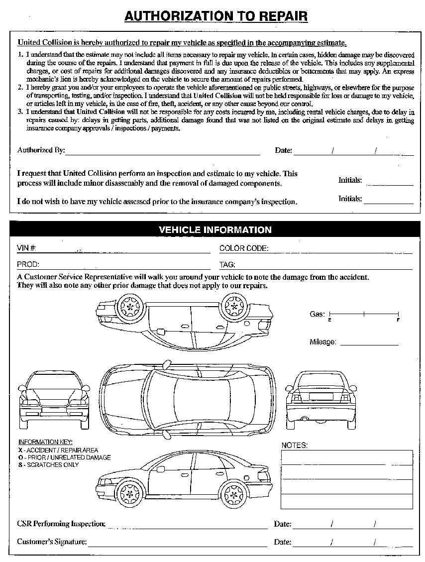 United Collision Center Serving Duluth And Atlanta GA New Used Cars Customer Check In Form